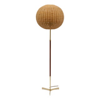Mid-Century Modern Floor Lamp in Brass and Teak from Temde, 1960s For Sale