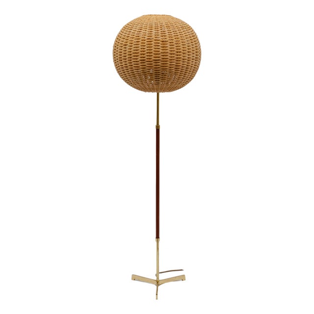 Mid-Century Modern Floor Lamp in Brass and Teak from Temde, 1960s For Sale