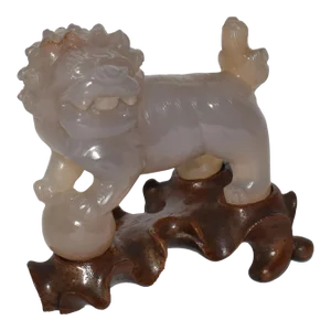 Vintage Chinese Carved Nephrite Jade Foo Dog Guardian Lion on Base Small Lion Dog