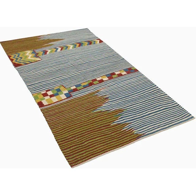 Tribal Handwoven Scandinavian Style Persian Kilim Area Rug - 3'8" × 6′7″ For Sale - Image 3 of 10