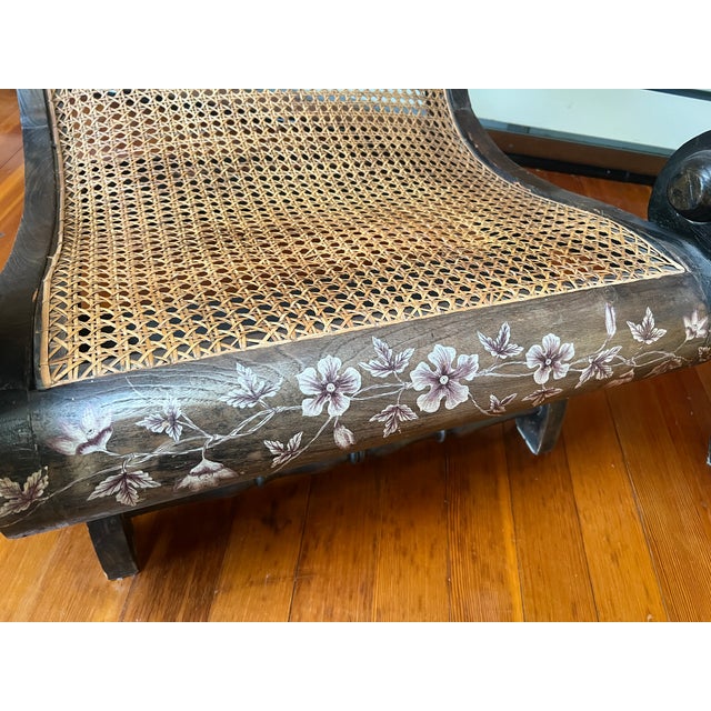 (Pair) Vintage Indian Plantation Chairs - Handpainted For Sale - Image 4 of 7