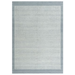 Scandinavian Vintage Striped Gray With Steel Blue Flatweave Carpet For Sale