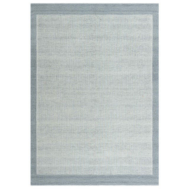 Scandinavian Vintage Striped Gray With Steel Blue Flatweave Carpet For Sale