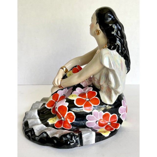 1960's Porcelain Figure of Woman in Floral Dress For Sale - Image 9 of 12