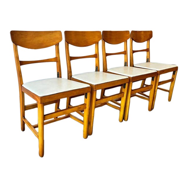 Mid Century Modern Dining Chairs – Set of 4 Norquist Bentwood Chairs W/ Upholstered Seats. Vintage McM. For Sale