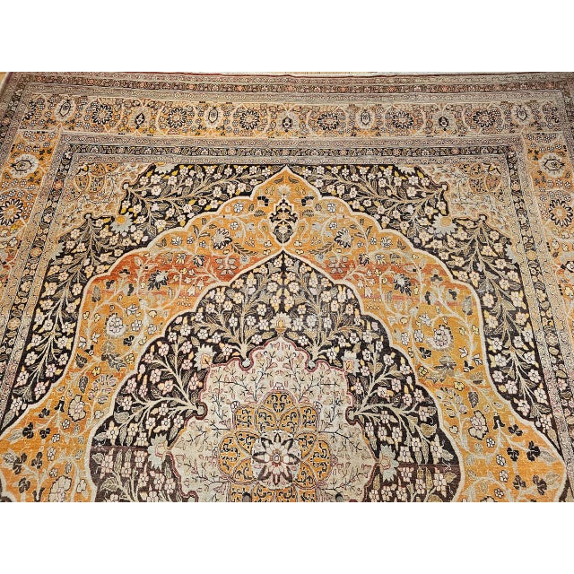 Antique Persian Tabriz Rug, Hand-Knotted Wool, Haji Jalili Style Floral Pattern, Coral & Brown, 11x14 For Sale In Chicago - Image 6 of 13