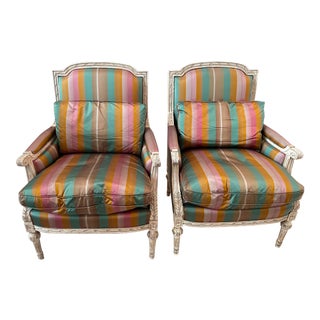 French Louis Vx Style Silk Accent Chairs by Ej Victor- a Pair For Sale