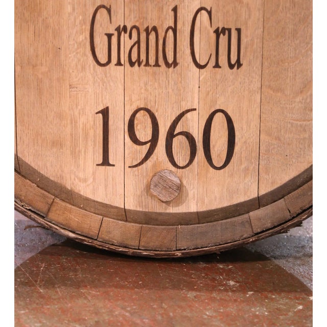 Wood Mid-Century French Oak and Iron Decorative Wine Barrel Top Dated, 1960 For Sale - Image 7 of 8