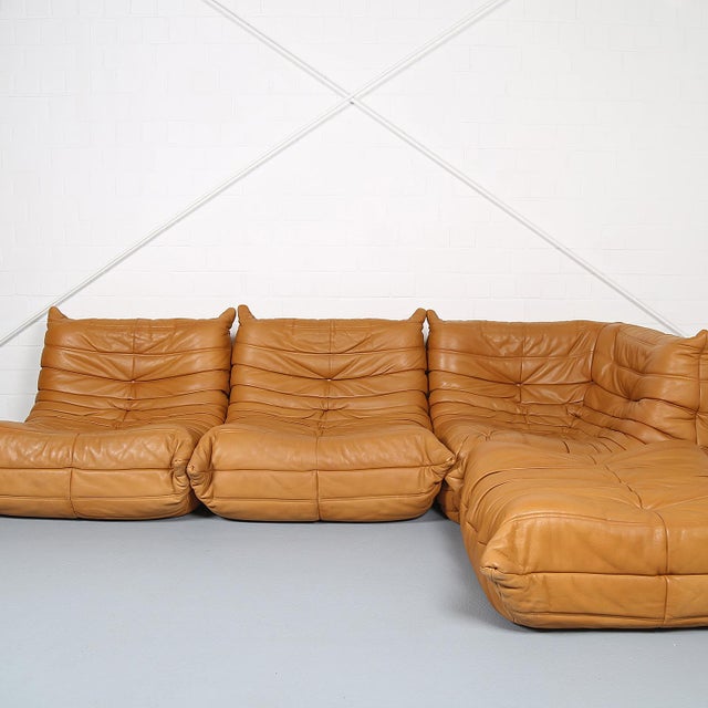 Cognac Leather Togo Sofas by Michel Ducaroy for Ligne Roset, 2010s, Set of 4 For Sale - Image 10 of 18