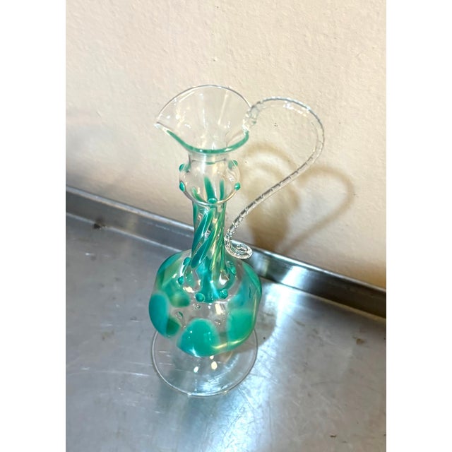 Mid-Century Modern Murano Hand Painted Aqua Mini Glass Bud Vase For Sale - Image 3 of 5