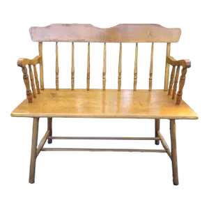 Vintage 1960s Cottage Style Solid Maple Two-Seat Bench Settee