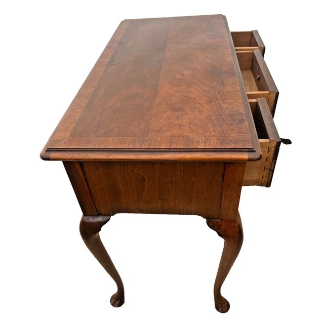 Wood 1960s Petite Desk Vanity, Chippendale Style, Three Dovetail Drawers, Solid Walnut For Sale - Image 7 of 12