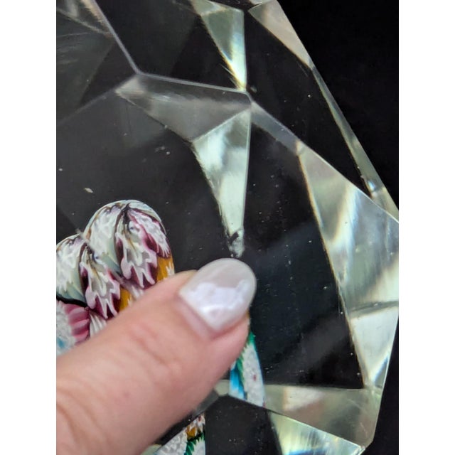 Glass Vintage Fratelli Toso Style Faceted Murano Style Glass Paperweight With Millefiori Core For Sale - Image 7 of 7