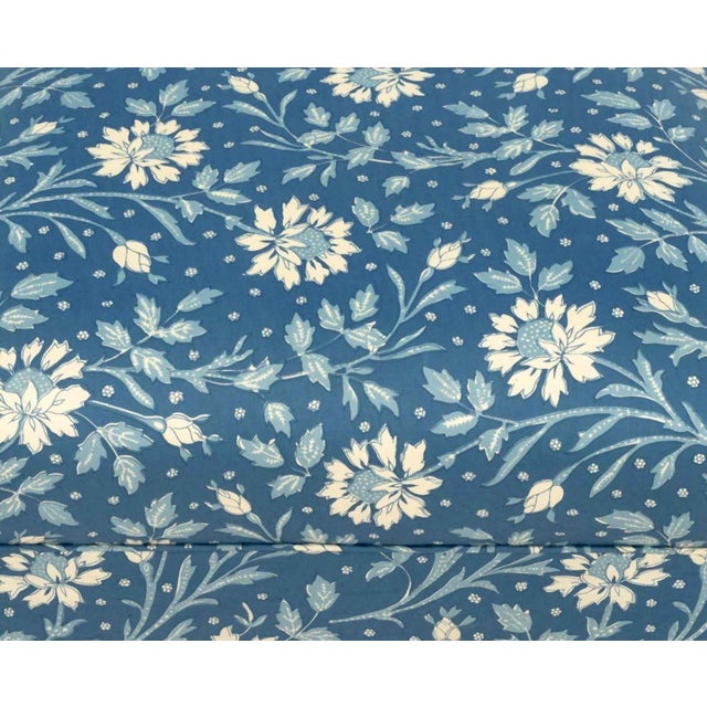 Blue Floral Print Upholstered Chair & Ottoman For Sale - Image 12 of 12