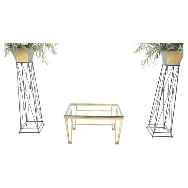 Geometric Frame Style Legs Rectangular Brass Plated Side Table w/ Glass Top For Sale - Image 6 of 13