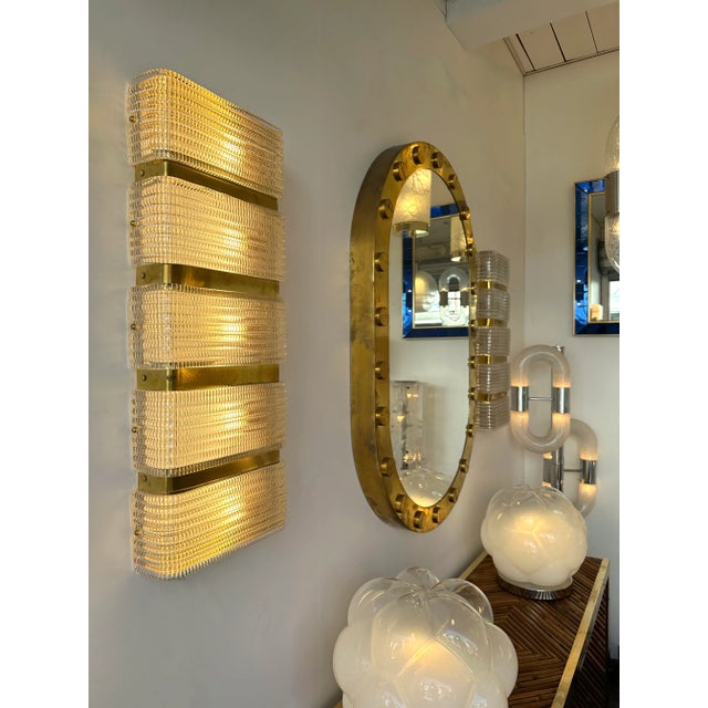 Pair of brass wall lights lightning lamps sconces, nice Murano glass diffusor, neo Industrial elegant style. In the mood...