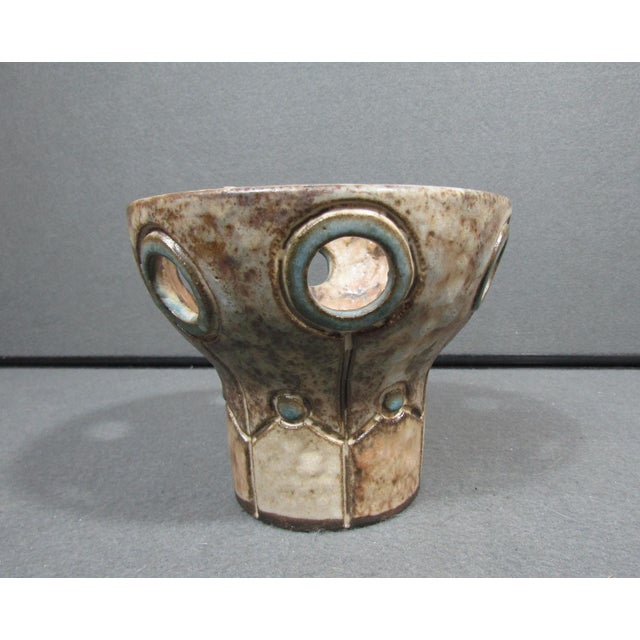 Mid-Century Modern 1970s Hannie Mein Signed Dutch Studio Pottery Ceramic Tea Light Holder For Sale - Image 3 of 10