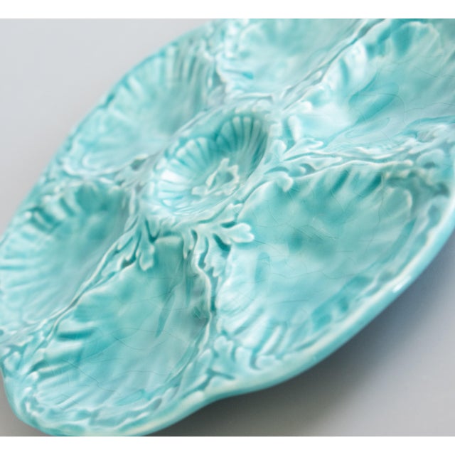 1950s Vintage French Gien Turquoise Majolica Oyster Plate For Sale - Image 5 of 8