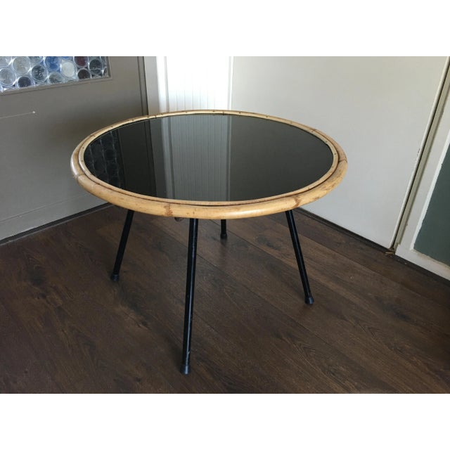 Vintage Mid-Century Rattan, Glass and steel side or coffee table by Rohe Noordwolde. I have official proof of authenticity...