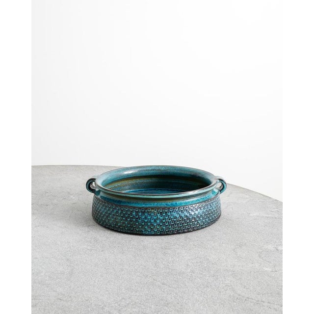 Ceramic Mid-Century Swedish Blue Turquoise Decorative Bowl by Stig Lindberg for Gustavsberg, Sweden, 1950s For Sale - Image 7 of 7