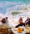 Lunch In Capri by Toni Frissell Holidaymakers enjoy a meal at a beachside restaurant in Capri, Italy, 1959. (Photo by Toni...
