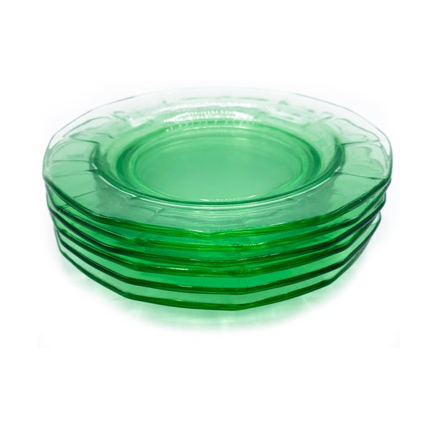 MidCentury Modern Geometric Pale Green Glass Salad Plates Set of 6
