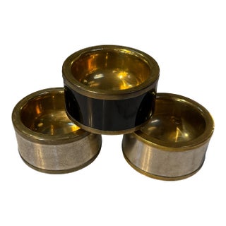 Set of Three Vintage Italian Brass and Black Lacquer Salt Cellars, 1970s For Sale