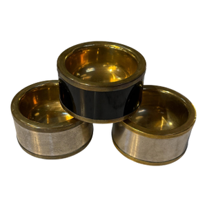 Set of Three Vintage Italian Brass and Black Lacquer Salt Cellars, 1970s