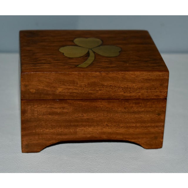 Traditional Vintage Small Brass Inlaid Wooden Music Box For Sale - Image 3 of 13