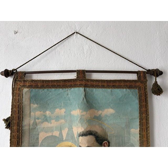Religious 19th Century Italian Religious Banner Jesus & Saint Anthony Tassels For Sale - Image 3 of 12