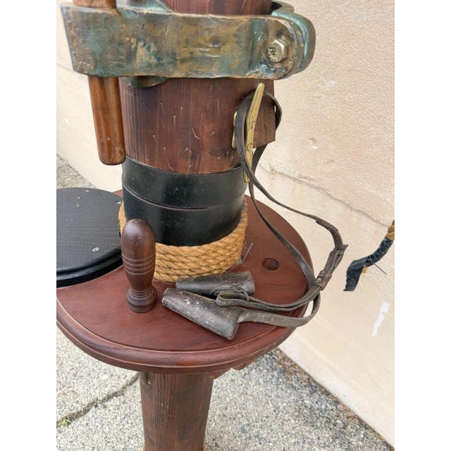 Vintage Custom Nautical Wood 95" Ship Mast Mancave Bar Island W Pulley & Ropes For Sale - Image 15 of 18