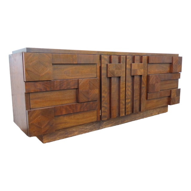 Lane Brutalist Mid Century Modern Long Dresser Tv Cabinet 6304 For Sale