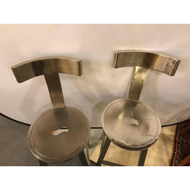 A Pair of Deco Style Steel Bar Stool For Sale In New York - Image 6 of 10