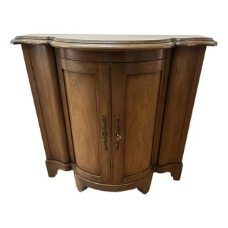 Vintage Baker Furniture Walnut Wood Demilune Console or Bar Cabinet For Sale