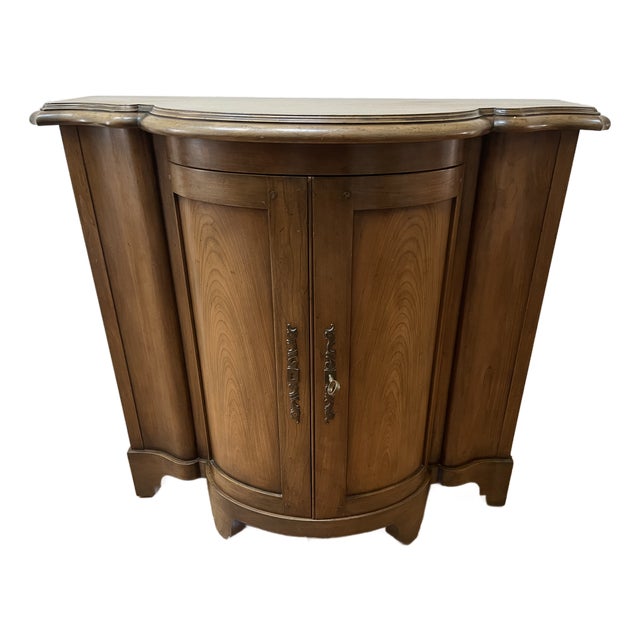 Vintage Baker Furniture Walnut Wood Demilune Console or Bar Cabinet For Sale