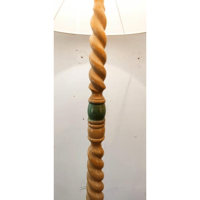 Light Yellow Floor Lamp with Twisted Wood Base For Sale - Image 8 of 14