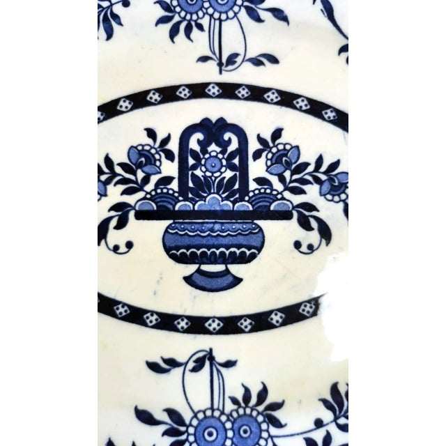 1900 - 1909 Antique Staffordshire Potteries English Platter With Blue Transferware Decorations For Sale - Image 5 of 13