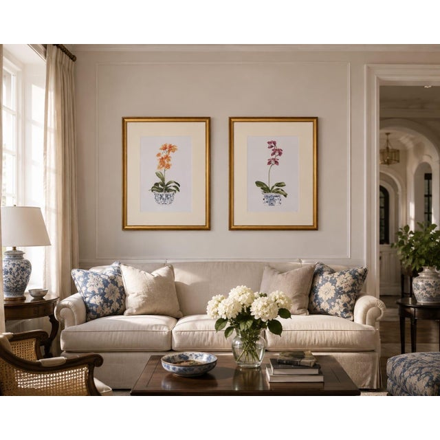 Pair of Vintage Framed Orchid Botanical Prints in Chinoiserie Pots For Sale - Image 12 of 12