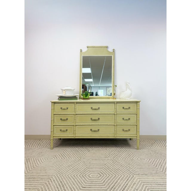 Late 20th Century Henry Link Bali Hai 9 Drawer Dresser Green W/ Mirror Regency Vintage For Sale - Image 12 of 18