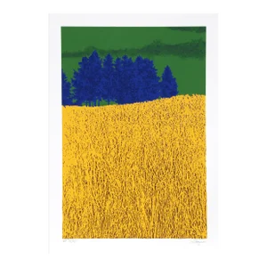 Champ De Blé & Sapins Bleus, Daniel Riberzani Silkscreen on Arches, Signed and Numbered in Pencil