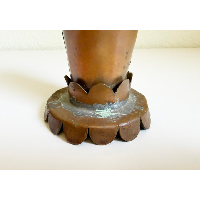 French Vintage Scalloped Copper Bud Vase For Sale - Image 3 of 8