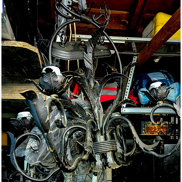 19th Century French Style Hand-Forged Wrought Iron 5-Light Chandelier For Sale In Sacramento - Image 6 of 16