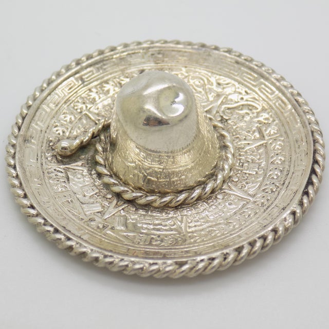 Vintage Mexican Handmade Genuine Sterling Silver 925 Traditional Sombrero Hat For Sale - Image 4 of 11