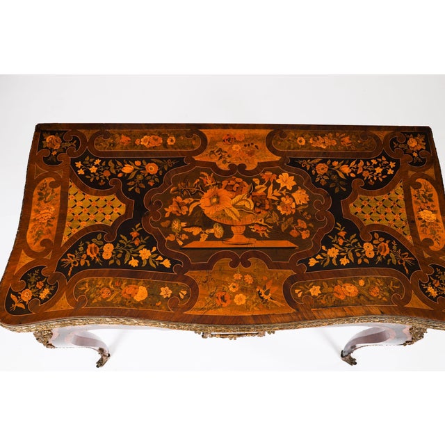 Black Antique French Louis Revival Floral Marquetry Console or Card Table, 19th Century For Sale - Image 8 of 18