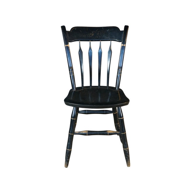 American Attributed Vintage S. Bent & Bros Colonial Windsor Thumb Back Black Maple Side Chair For Sale - Image 3 of 14