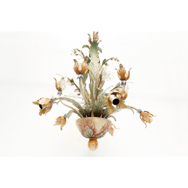 Floral Chandelier in Pastel Colors with Crystal Glass, 1970s For Sale - Image 17 of 18