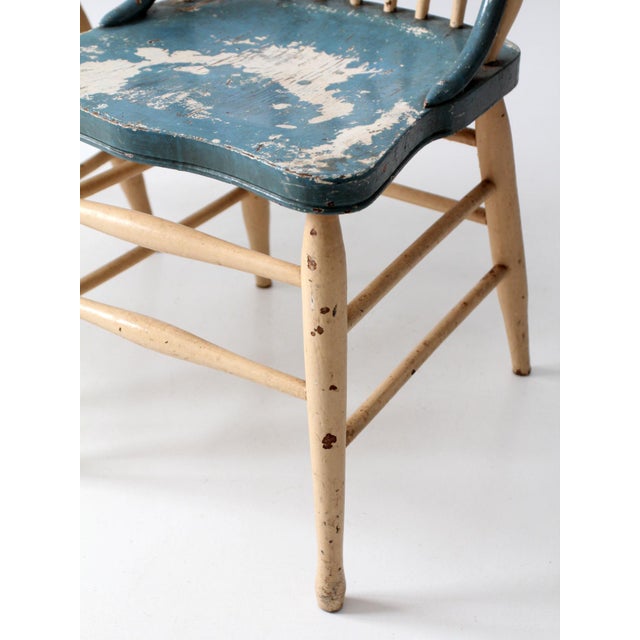 Wood Antique Folk Art Painted Farmhouse Chairs Pair For Sale - Image 7 of 18