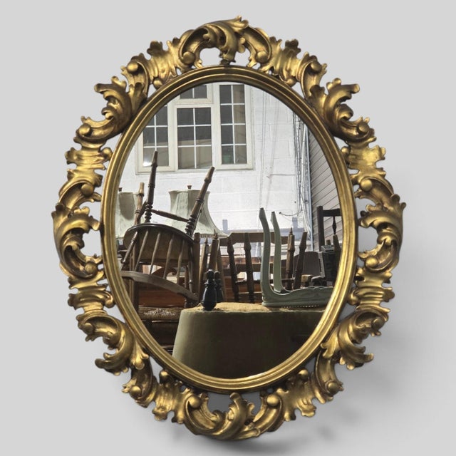 Large Deep Carved Oval Gilt Mirror, 1910 For Sale - Image 14 of 14
