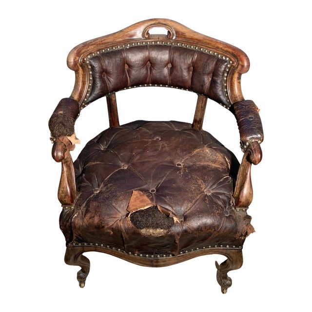 Antique Victorian Brown Leather Chair For Sale - Image 4 of 10