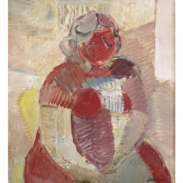 Mid-Century Modern 'Portrait in Crimson' Original Abstract Figurative Oil Painting by Swedish Artist Gunnar Johnsson (1917–2007), Framed For Sale - Image 9 of 14